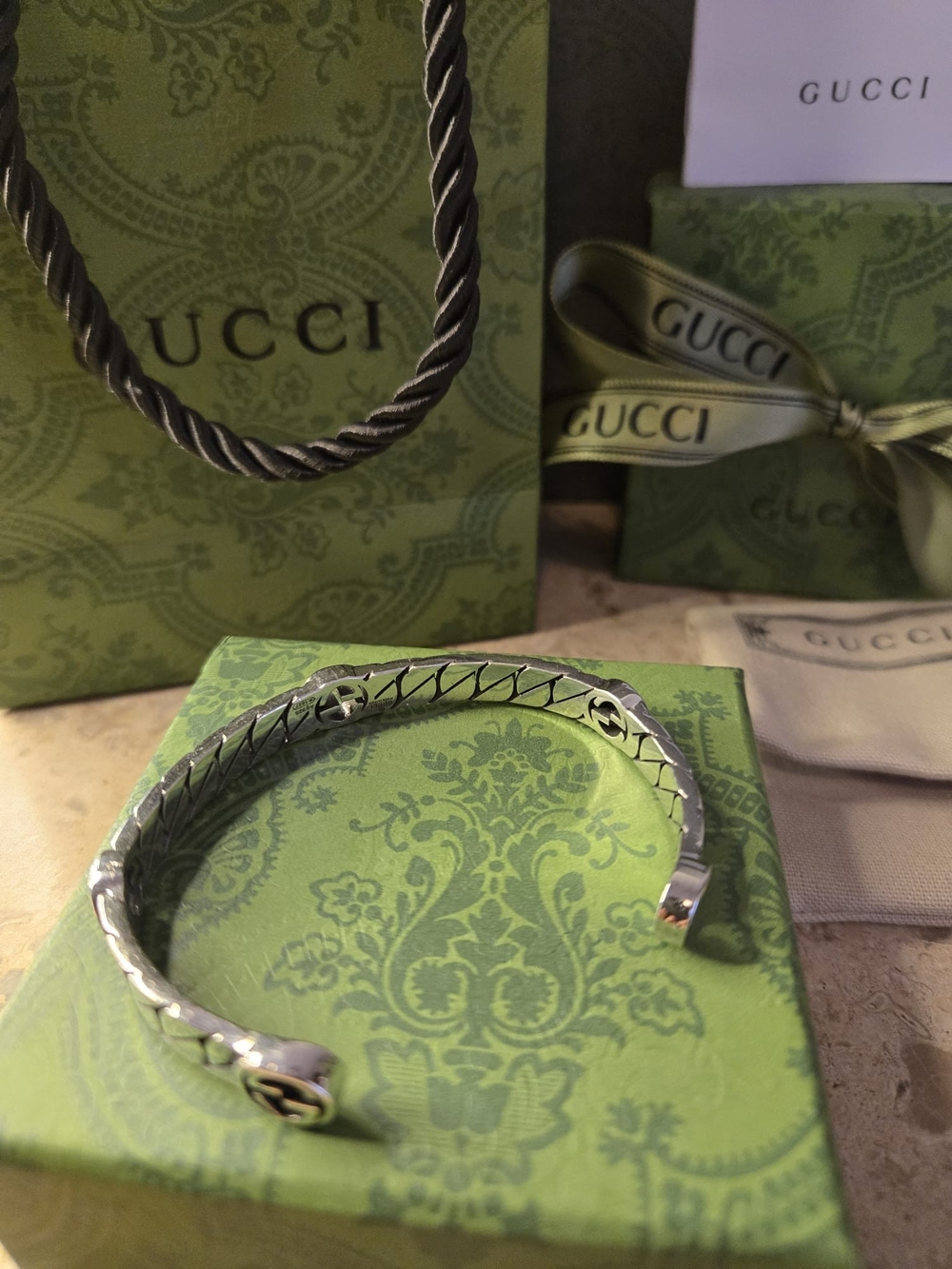 Gucci Men's Braided Silver-Tone Chain Bracelet with Branded Pouch 925 Sterling - Picture 4 of 5